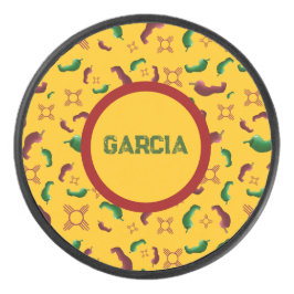 Disco De Hockey Nuevo México Chile rojo y verde Tamales Zia Nopale