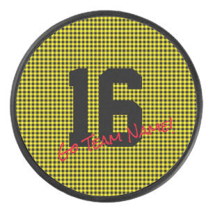 Disco De Hockey ¡NÚMERO de deporte Black Gold Go Team Name! Divers