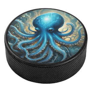 Disco De Hockey Olas Celestiales: El Arte Fractal del Pulpo Azul