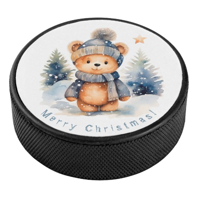 Disco De Hockey Oso de peluche en el bosque, personalizado (3/4)