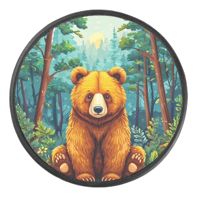 Disco De Hockey Oso Pardo en un Bosque (Anverso)