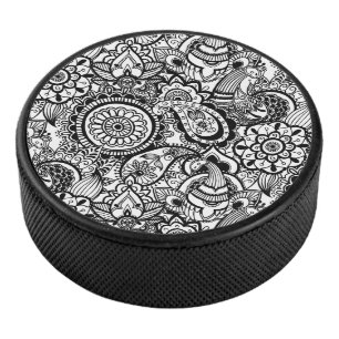 Disco De Hockey Paisaje floral blanco y negro