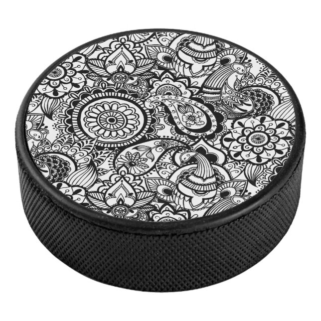 Disco De Hockey Paisaje floral blanco y negro (3/4)