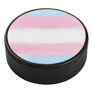 Disco De Hockey pale trans flag design on hockey puck