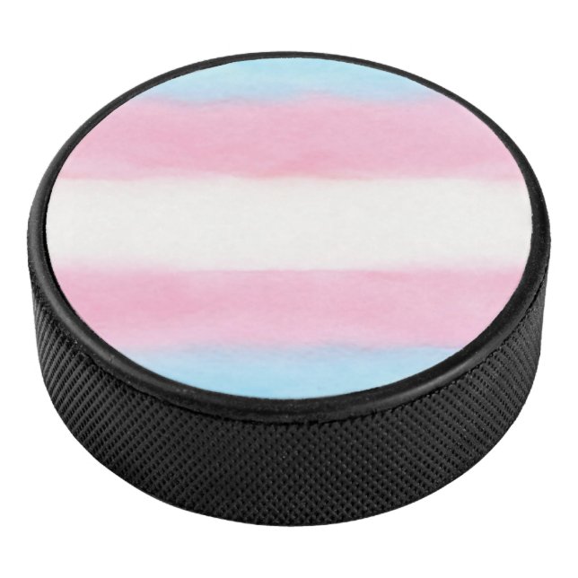 Disco De Hockey pale trans flag design on hockey puck (3/4)
