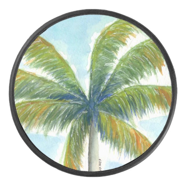 Disco De Hockey palmera tropical Beach en un día soleado (Anverso)