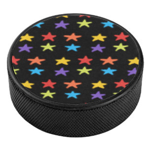 Disco De Hockey Pato de hockey sobre estrellas (arcoiris y negro)