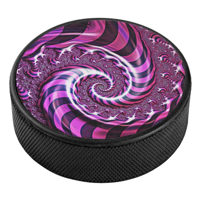 Disco De Hockey Pato de hockey sobre la espiral rosa y negra (3/4)