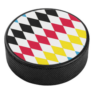 Disco De Hockey Patrón de bandera de diamante azul amarillo rojo n