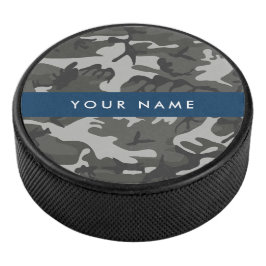 Disco De Hockey Patrón de camuflaje gris, tu nombre, Personaliza
