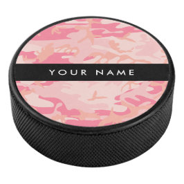 Disco De Hockey Patrón de camuflaje rosa, tu nombre, Personaliza