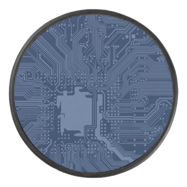 Disco De Hockey Patrón de circuito de la tarjeta madre azul geek (Anverso)