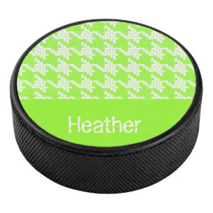 Disco De Hockey Patrón de colchón verde y blanco monograma