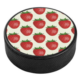 Disco De Hockey Patrón de fresa, fresas rojas, frutas, hojas