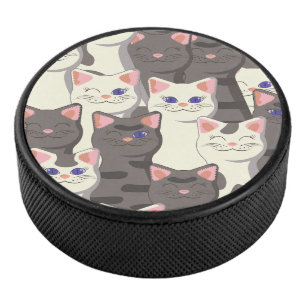 Disco De Hockey Patrón de gatos blancos y grises