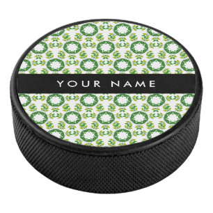 Disco De Hockey Patrón de Hoja, Hojas Verdes, Tu Nombre