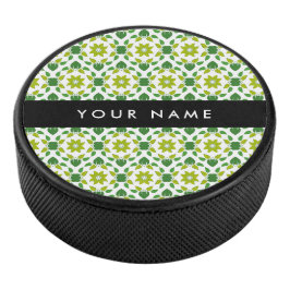Disco De Hockey Patrón de Hoja, Hojas Verdes, Tu Nombre