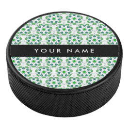 Disco De Hockey Patrón de Hoja, Hojas Verdes, Tu Nombre