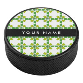 Disco De Hockey Patrón de Hoja, Hojas Verdes, Tu Nombre