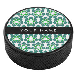 Disco De Hockey Patrón de Hoja, Hojas Verdes, Tu Nombre