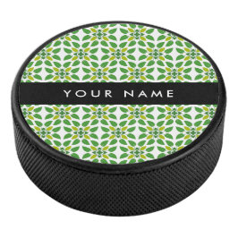 Disco De Hockey Patrón de hojas, hojas verdes, nombre