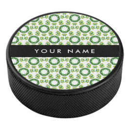 Disco De Hockey Patrón de hojas, hojas verdes, nombre