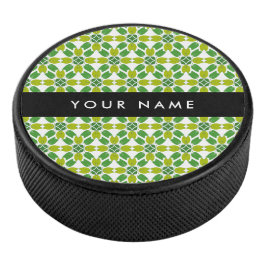 Disco De Hockey Patrón de hojas, hojas verdes, nombre