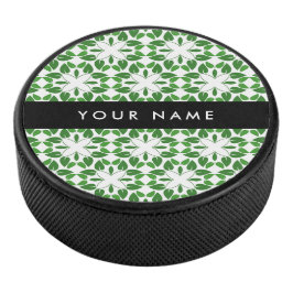 Disco De Hockey Patrón de hojas, hojas verdes, nombre