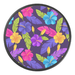 Disco De Hockey Patrón de hojas y flores tropicales-23857