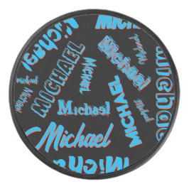 Disco De Hockey Patrón de nombre monograma color rojo azul