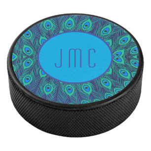 DISCO DE HOCKEY PATRÓN DE PELO DE PELO AQUA AZUL VERDE MONOGRAMA