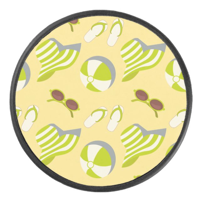 Disco De Hockey Patrón de vacaciones en la playa con gafas de sol  (Anverso)