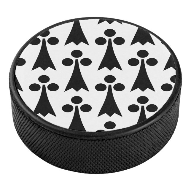 Disco De Hockey Patrón Ermine, patrón medieval, negro sobre blanco (3/4)