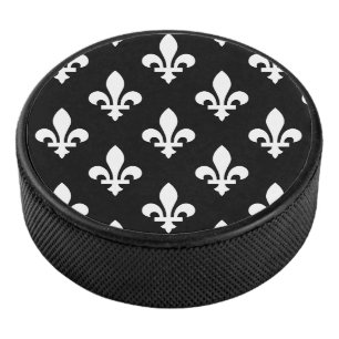 Disco De Hockey Patrón Fleur de Lis, francés real, blanco sobre ne