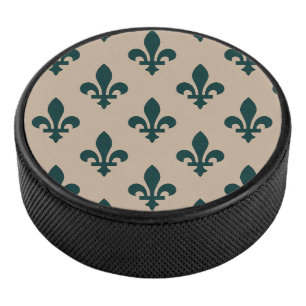 Disco De Hockey Patrón Fleur de Lis, verde francés real en crema