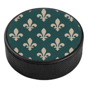 Disco De Hockey Patrón Flor de Lis, Crema Real Francesa sobre Verd