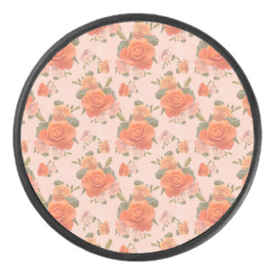 Disco De Hockey patrón floral de boda de primavera rosa naranja