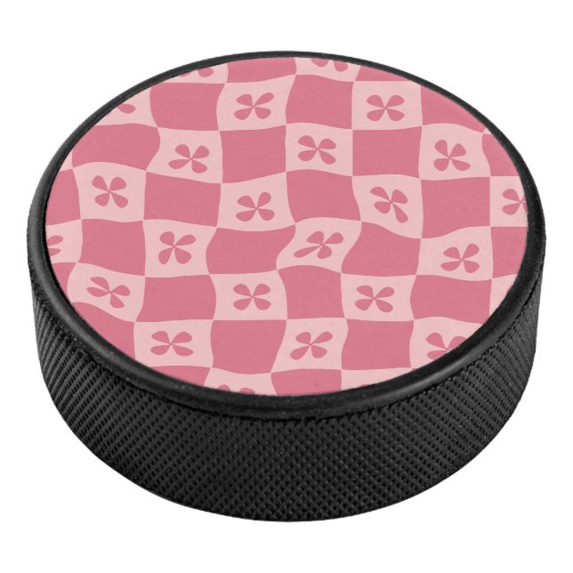 Disco De Hockey Patrón floral retro-rosado controlado (3/4)