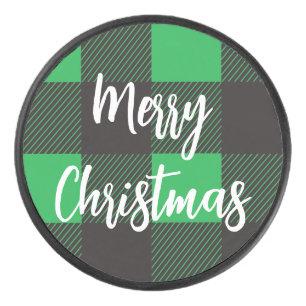 Disco De Hockey Patrón verde plastificado Feliz Navidad