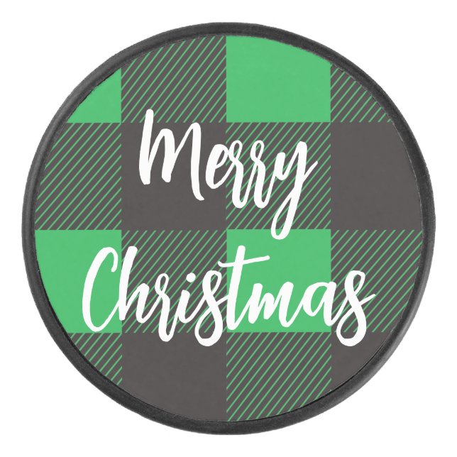 Disco De Hockey Patrón verde plastificado Feliz Navidad (Anverso)