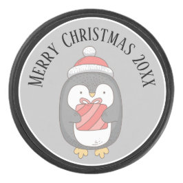 Disco De Hockey Penquín de Navidades con Gorra y paquete