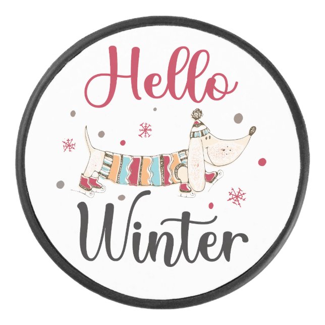 Disco De Hockey Perrito Adorable Hola Invierno  (Anverso)