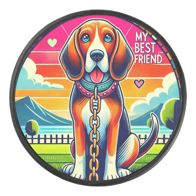Disco De Hockey Perro animado lindo (Anverso)