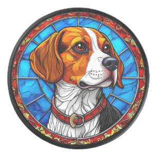 Disco De Hockey Perro Beagle en Arte de Vidrio Teñido Vibrante