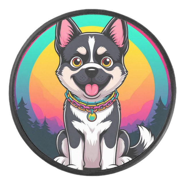 Disco De Hockey Perro de Dibujos Animados Juguetón (Anverso)