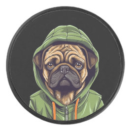 Disco De Hockey Perro de Pug con capucha verde