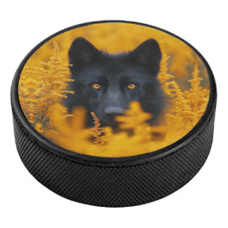 Disco De Hockey Perro negro con ojos de oro asombrosos