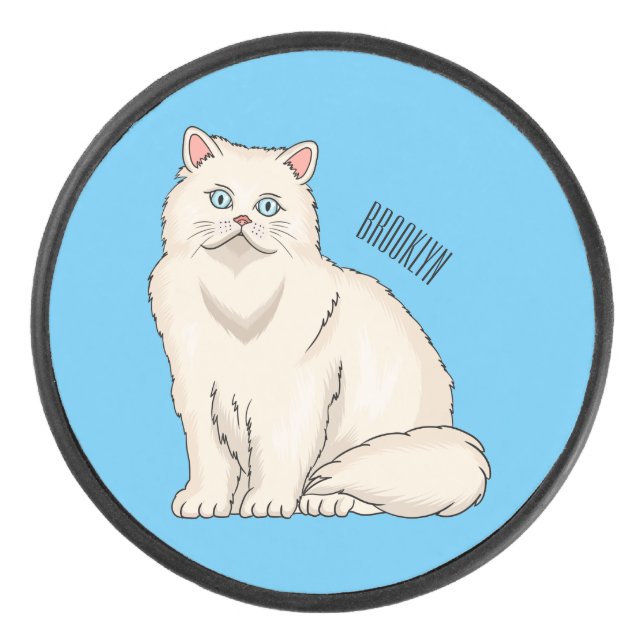 Disco De Hockey Persian cat cartoon illustration  (Anverso)