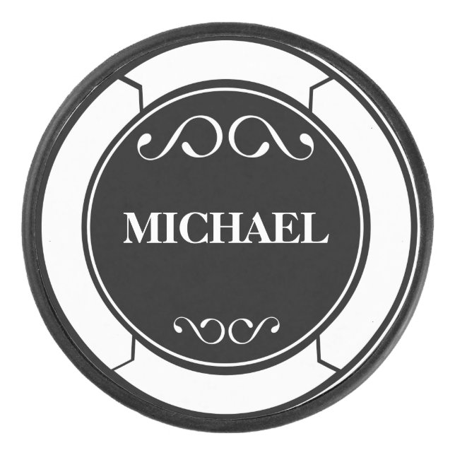 Disco De Hockey Personalice el blanco negro conocido (Anverso)