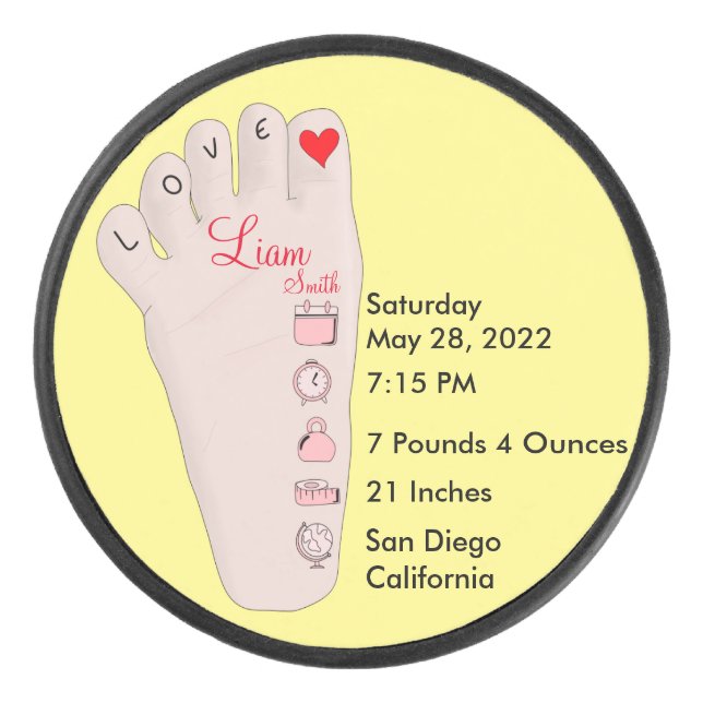 Disco De Hockey Personalised New Baby Gift Birth Stats Details  (Anverso)